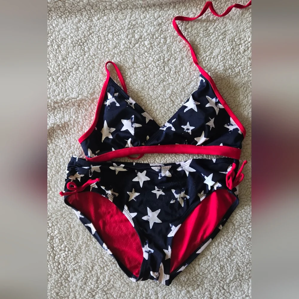 Old Navy Red, White And  Blue Bikini Swimwear Girls Size 16 Summer